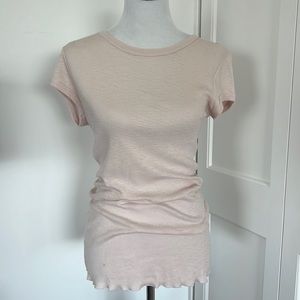 Enza Costa pink ribbed short sleeve shirt